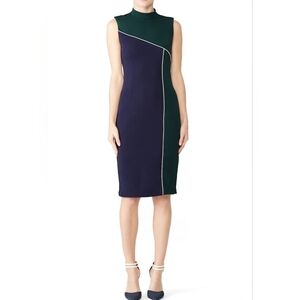 Alexia Admor NEW WITH TAGS  Navy Green White Trim Mock Neck Sleeveless Dress